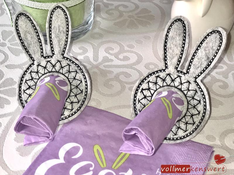 Stickdateien-Set 3 Serviettenringe Hase ITH für den 13x18cm Stickrahmen S404-03a